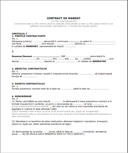 Contract de mandat model