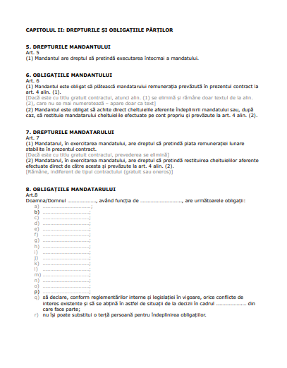 Contract de mandat model